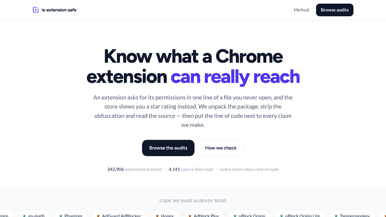 Is Extension Safe? website screenshot