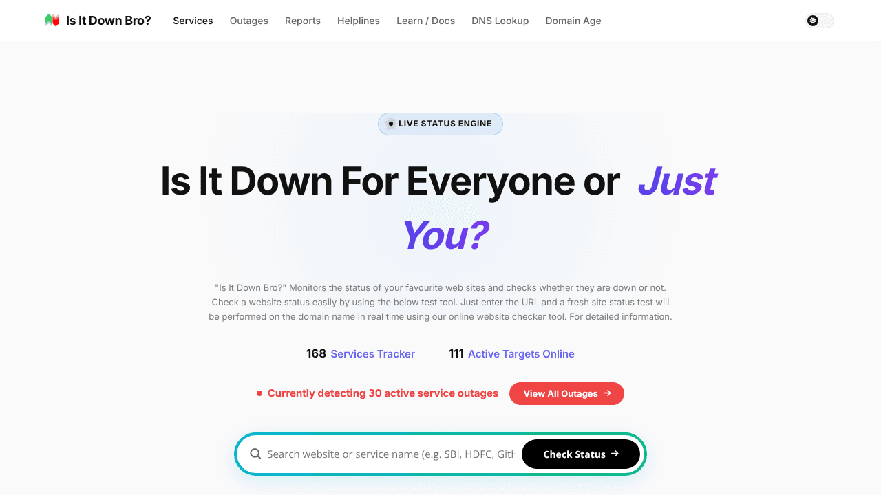 Is It Down Bro? website screenshot