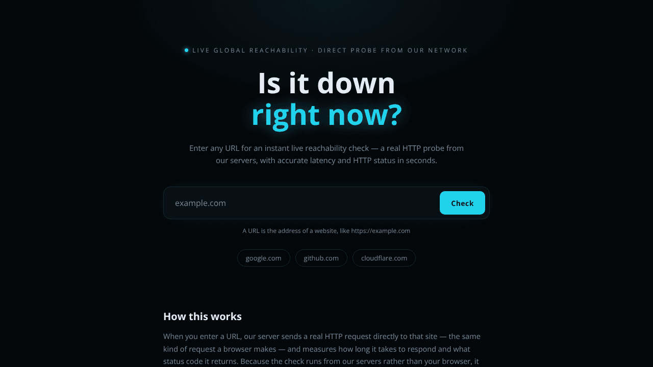 Is It Down Right Now?  Live Check website screenshot