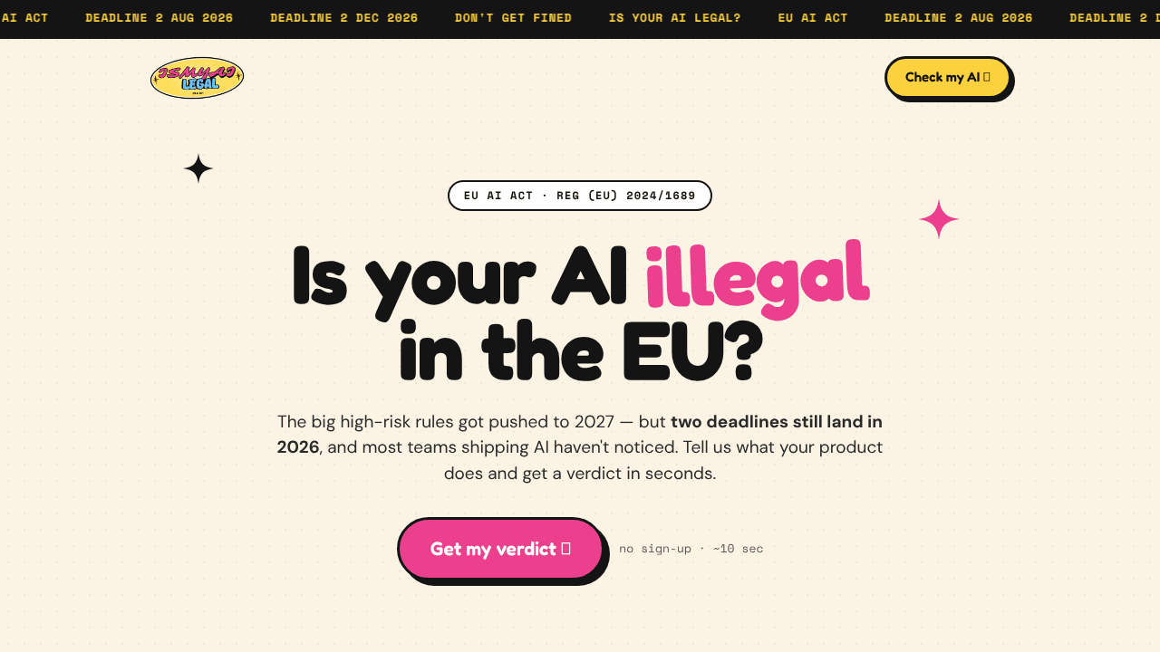 Is My AI Legal? website screenshot