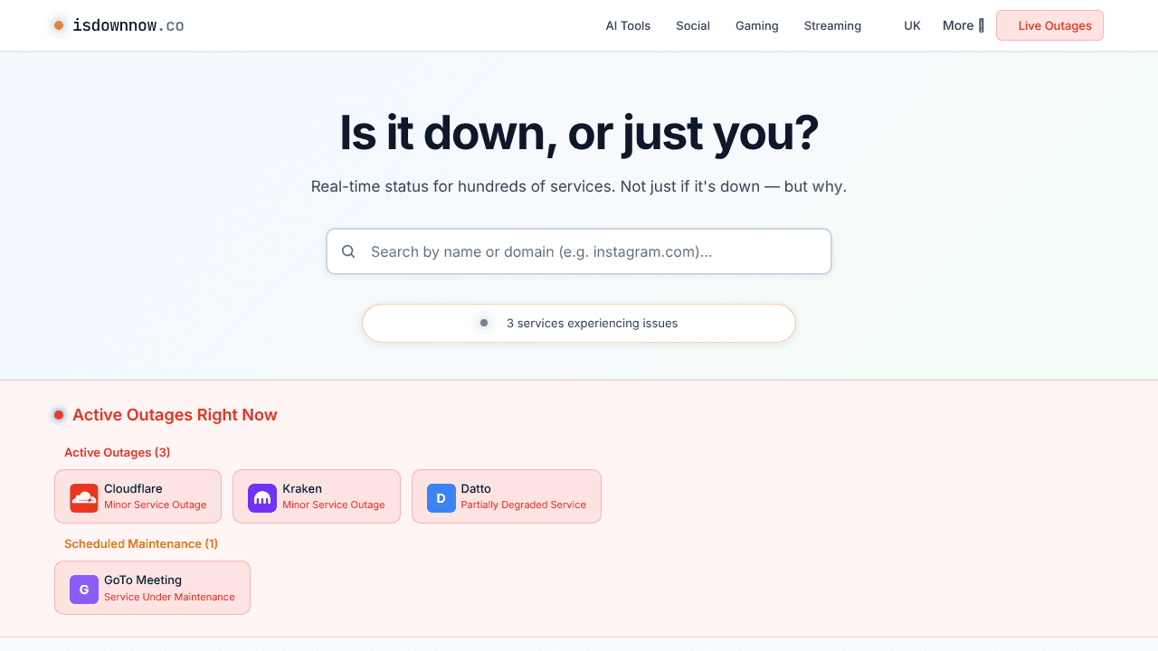 isdownnow.co website screenshot