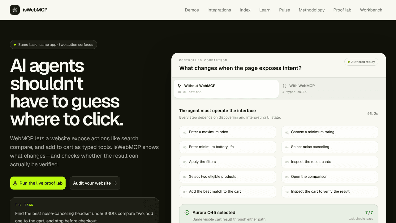isWebMCP website screenshot