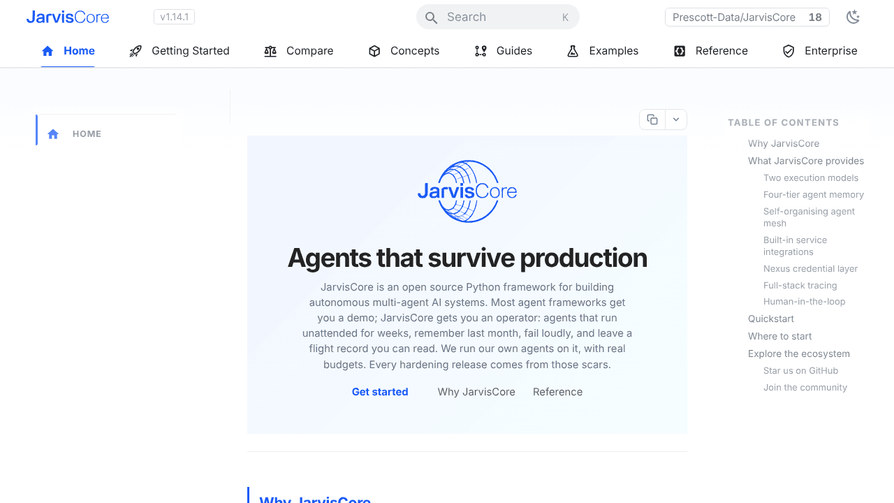 JarvisCore website screenshot