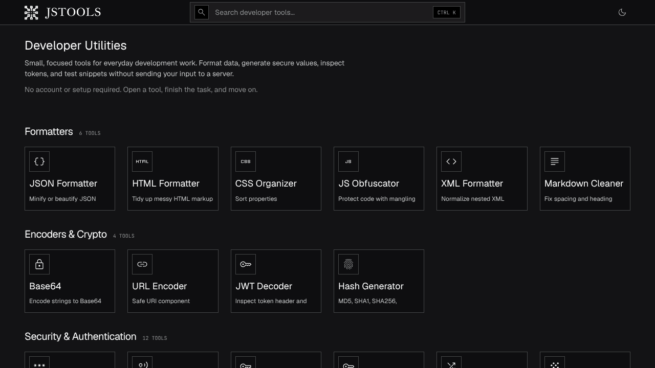 JavaScript Tools website screenshot