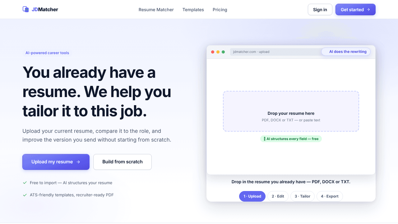 JDMatcher website screenshot