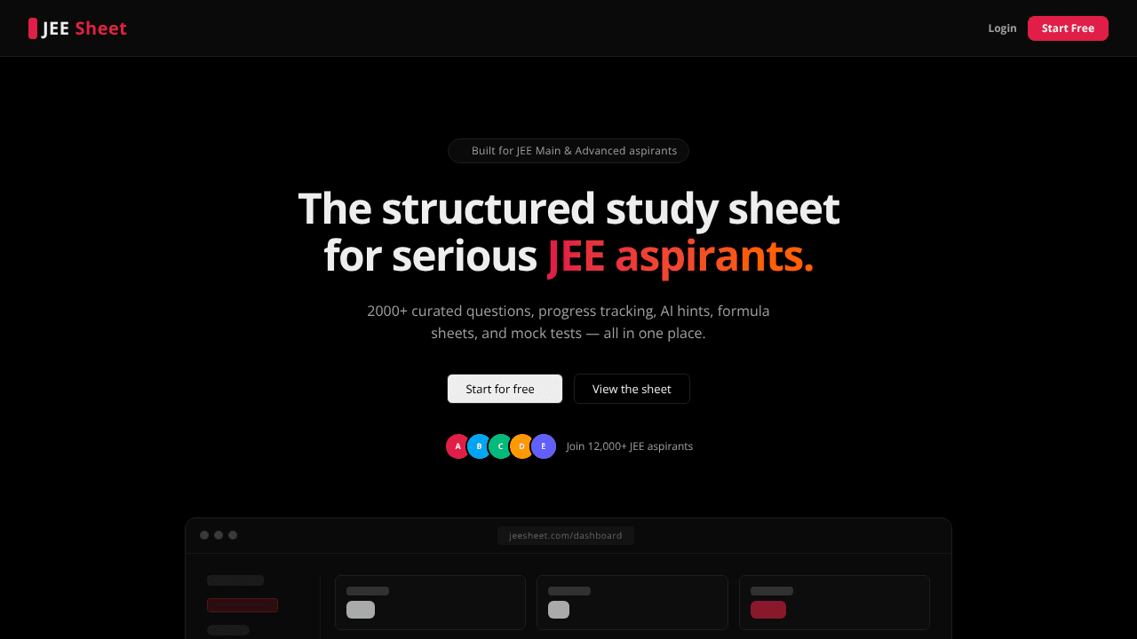 JEEA2Z - Structured JEE Problem Tracker website screenshot