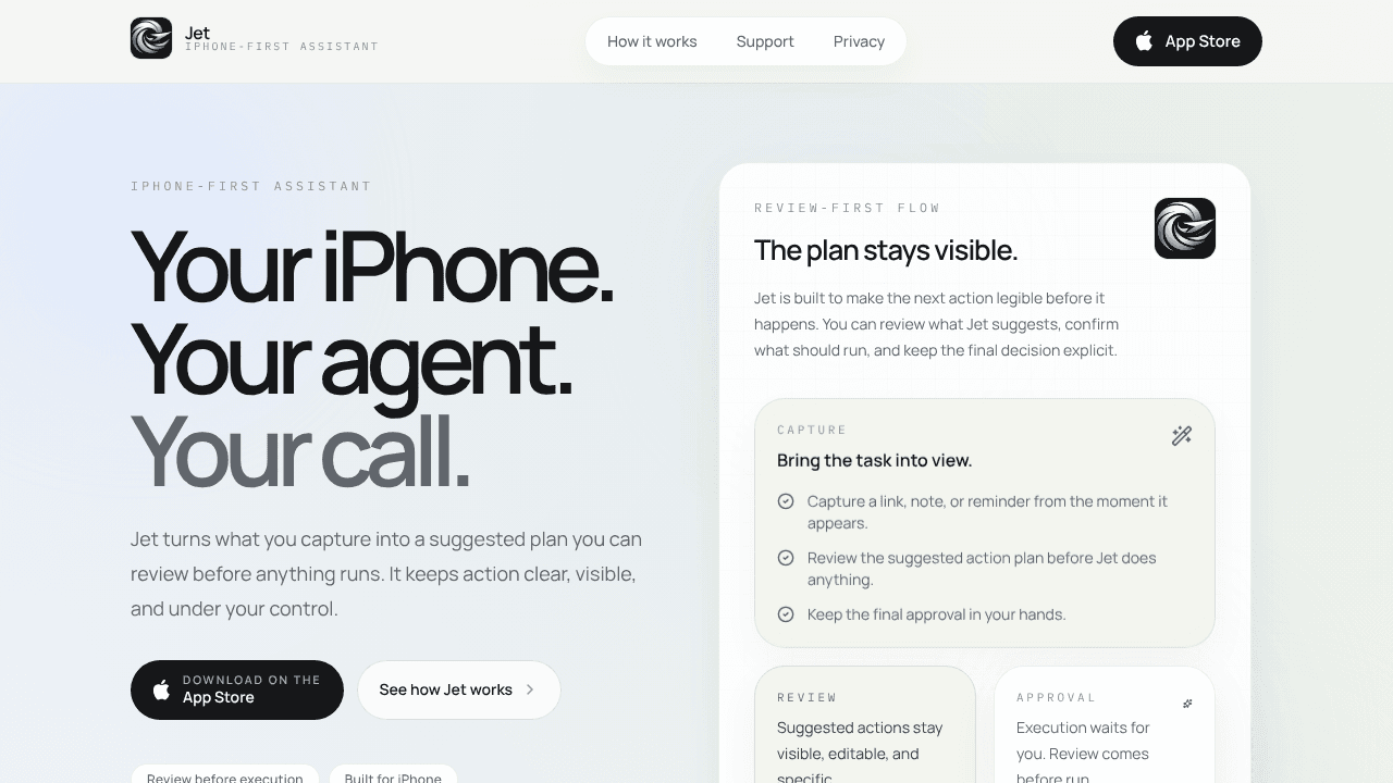 Jet: AI Agent website screenshot