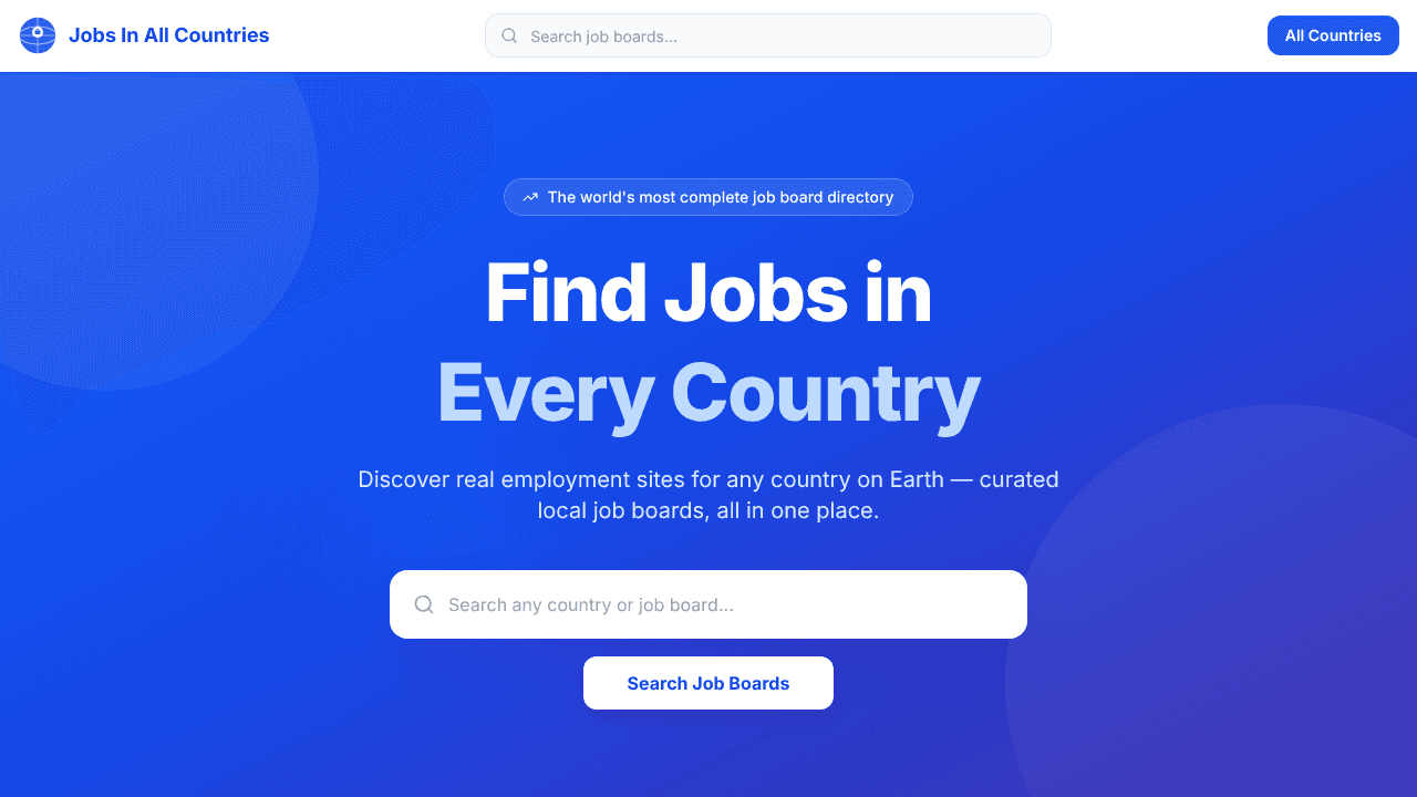 Jobs In All Countries website screenshot