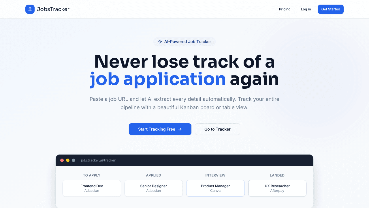JobsTracker website screenshot