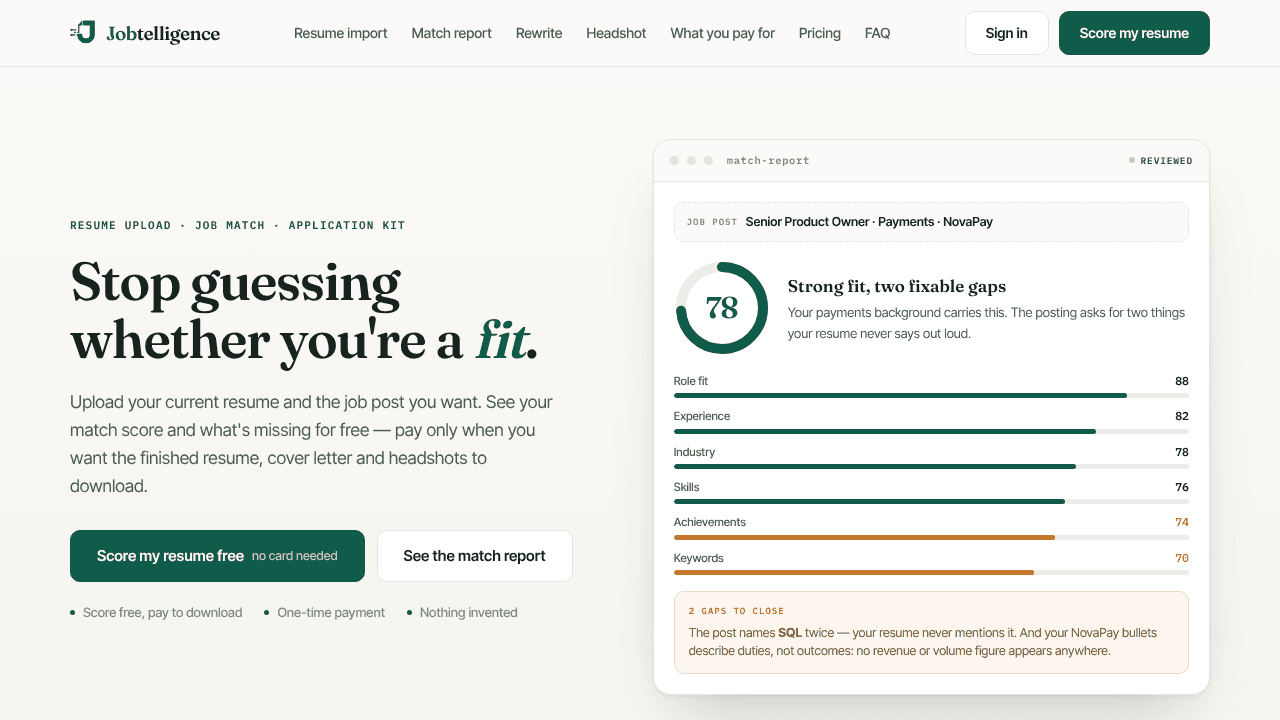 Jobtelligence website screenshot