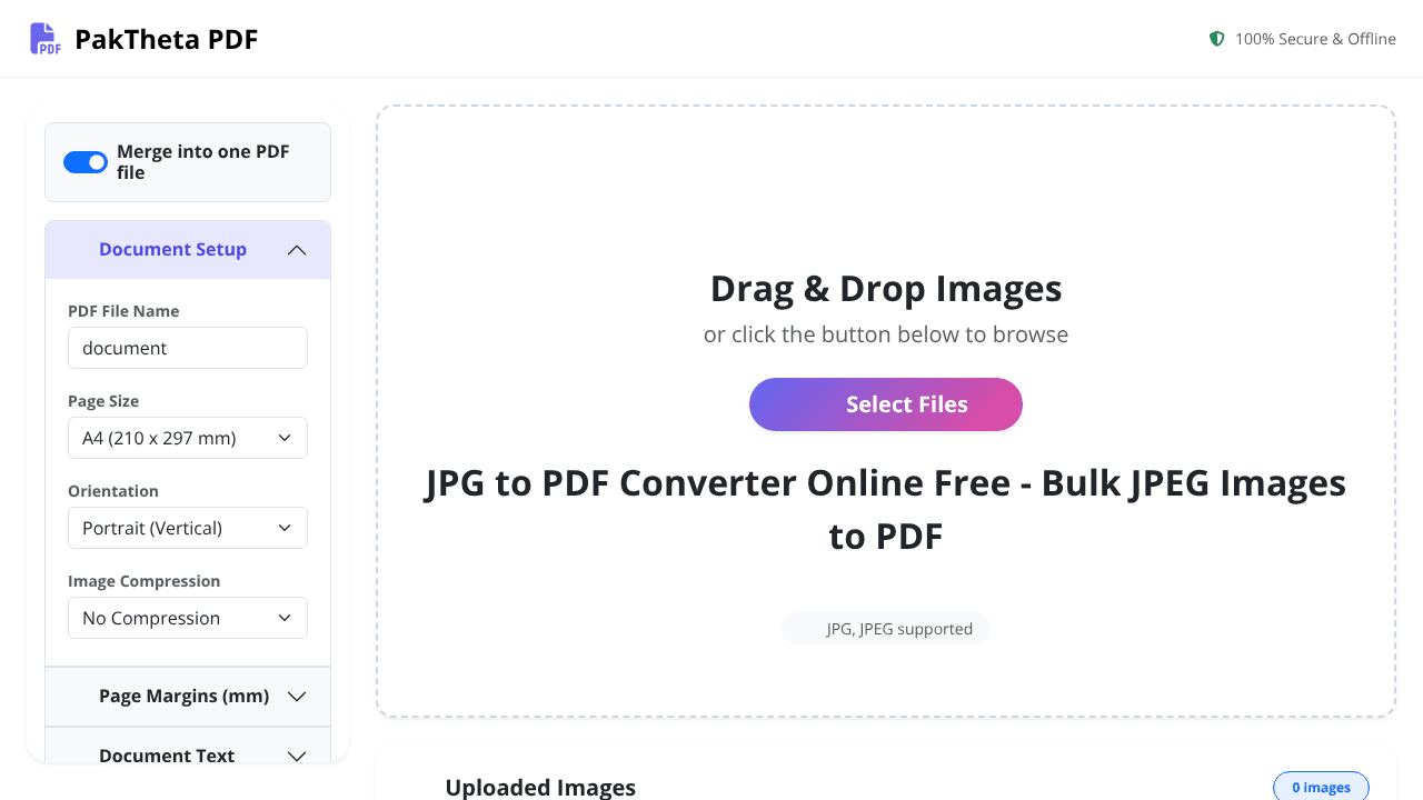 JPG to PDF Converter Online Free website screenshot