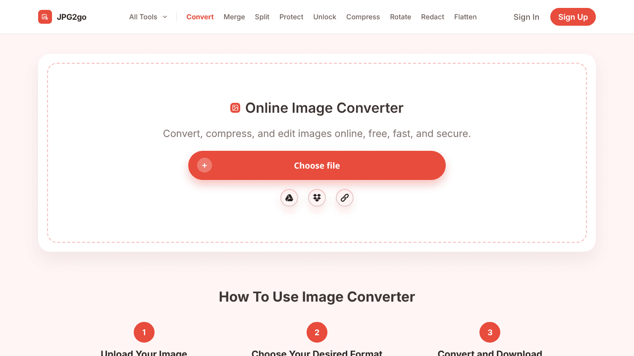 JPG2Go | Convert JPG, PNG, WebP website screenshot