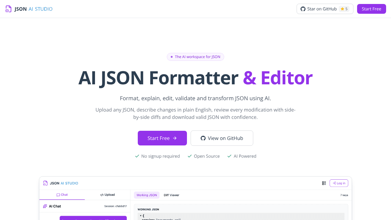 JSON AI Studio  website screenshot