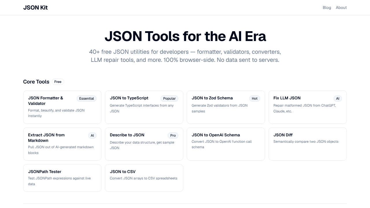 JSON Kit website screenshot