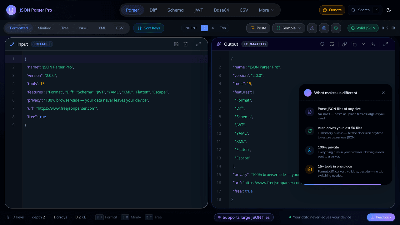 JSON Parser Pro website screenshot