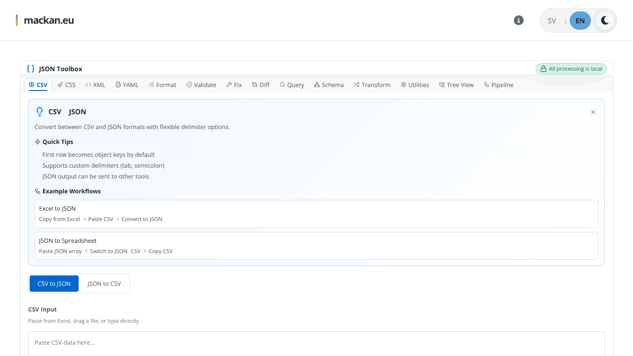 JSON Toolbox by mackan.eu website screenshot