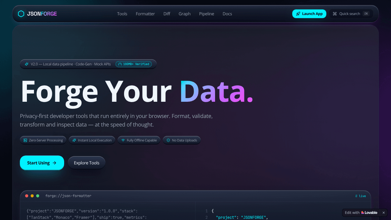 JSONFORGE website screenshot