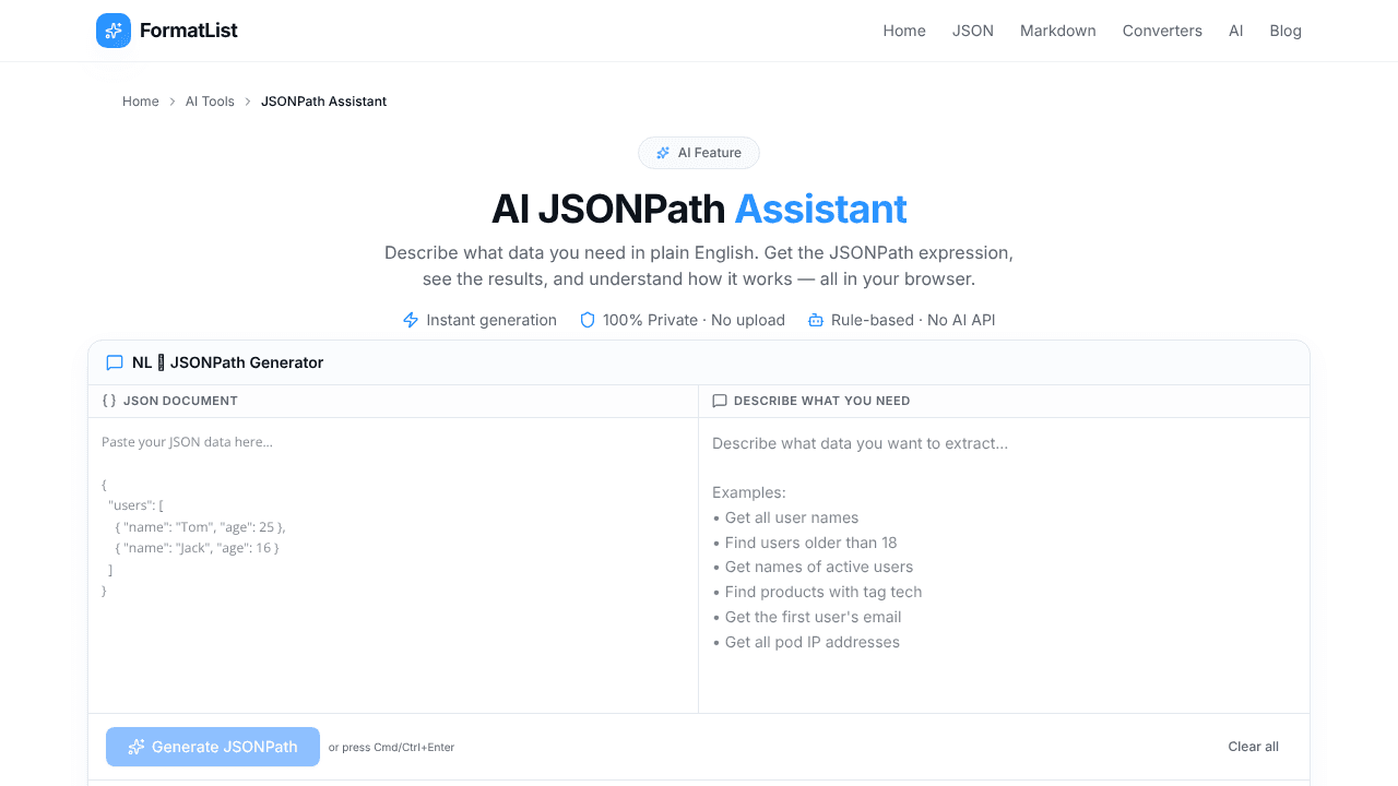 JSONPath Assistant website screenshot