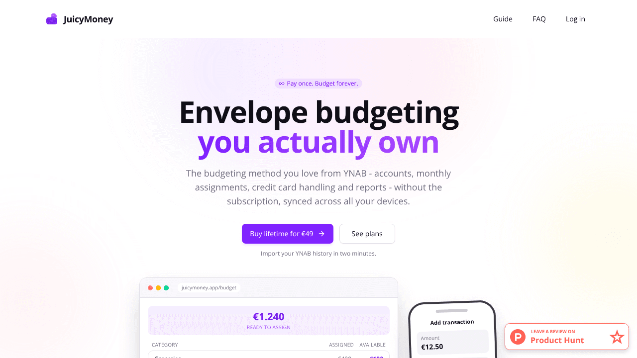 JuicyMoney website screenshot