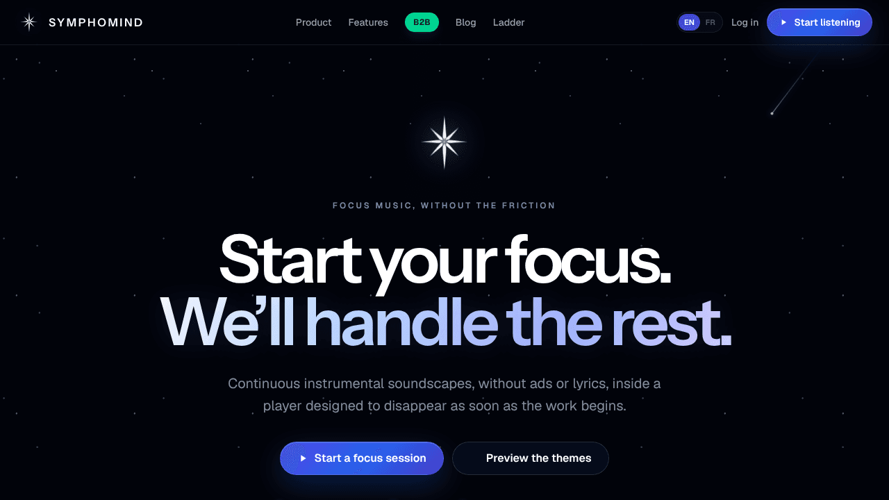 Jump into hours of focus right now. website screenshot
