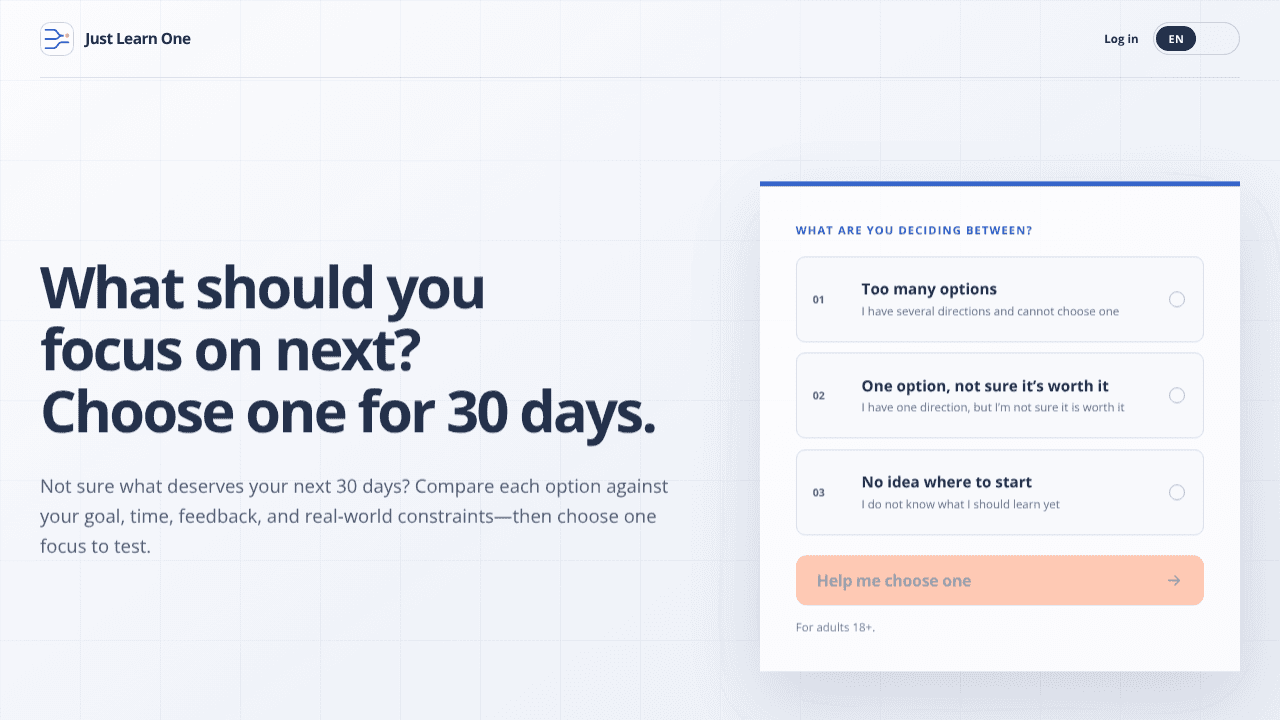 Just Learn One website screenshot