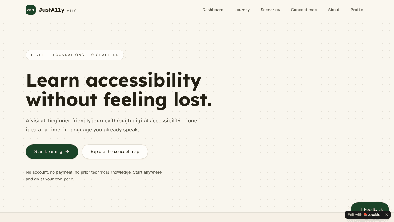 JustA11y website screenshot