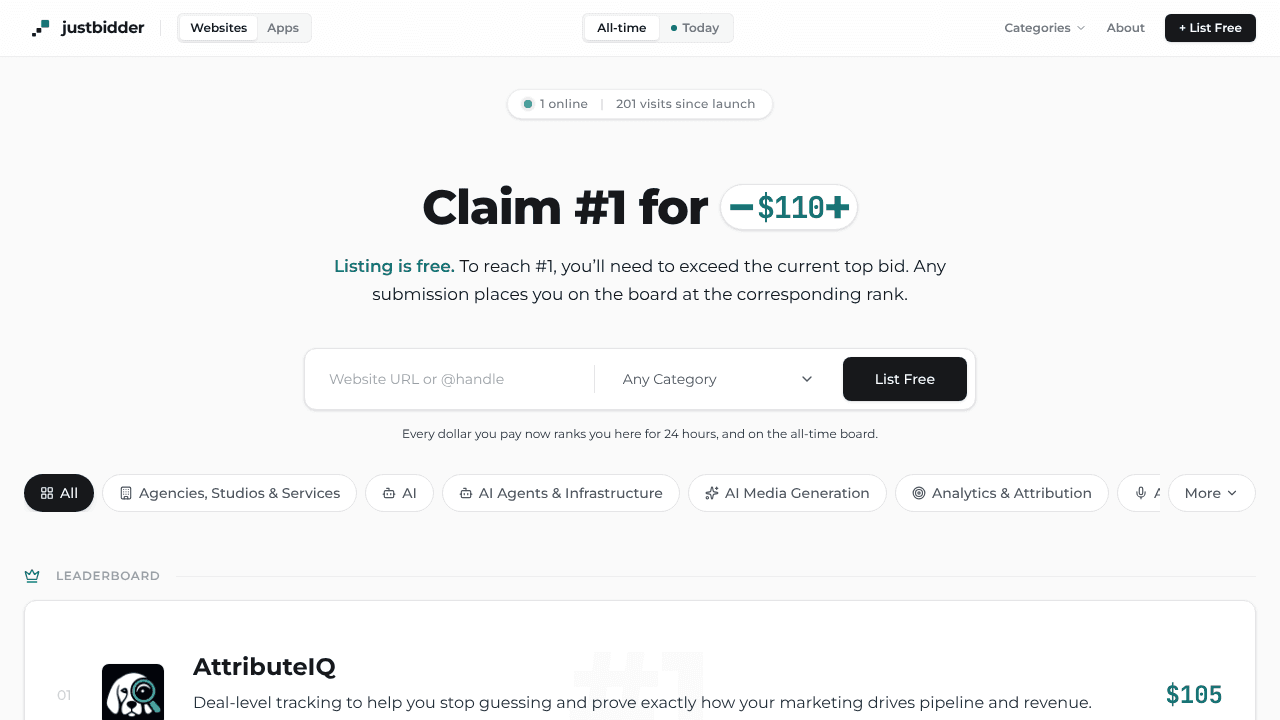 Justbidder website screenshot