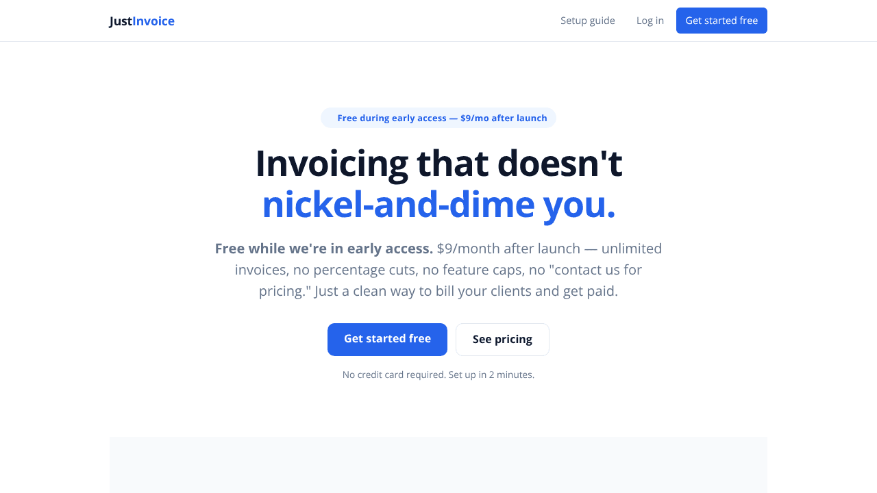 JustInvoice website screenshot