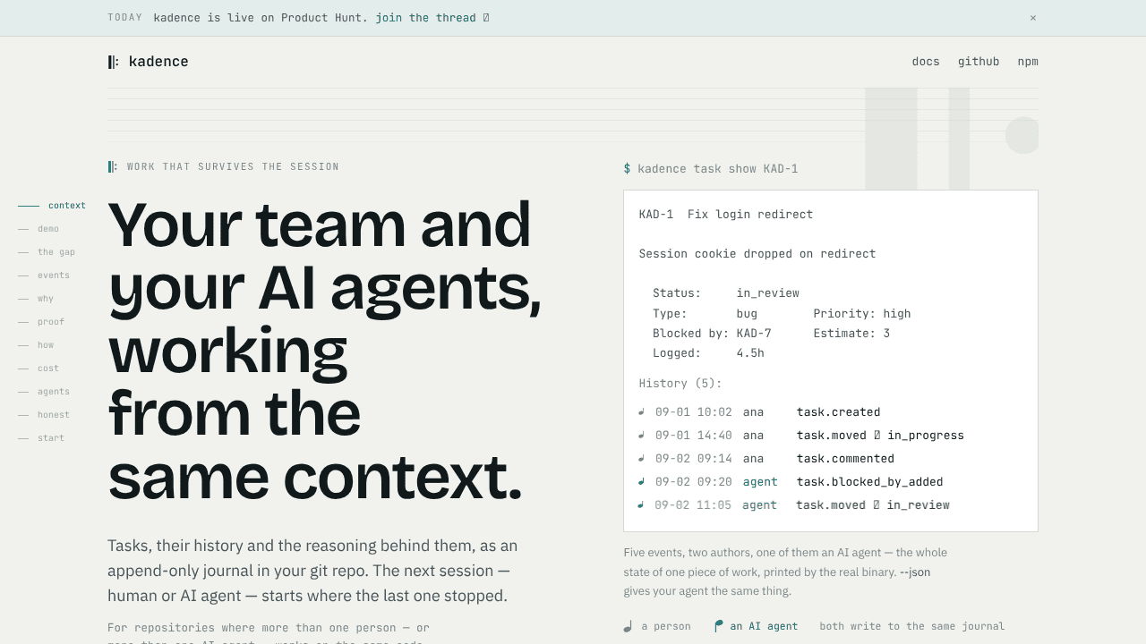 kadence website screenshot