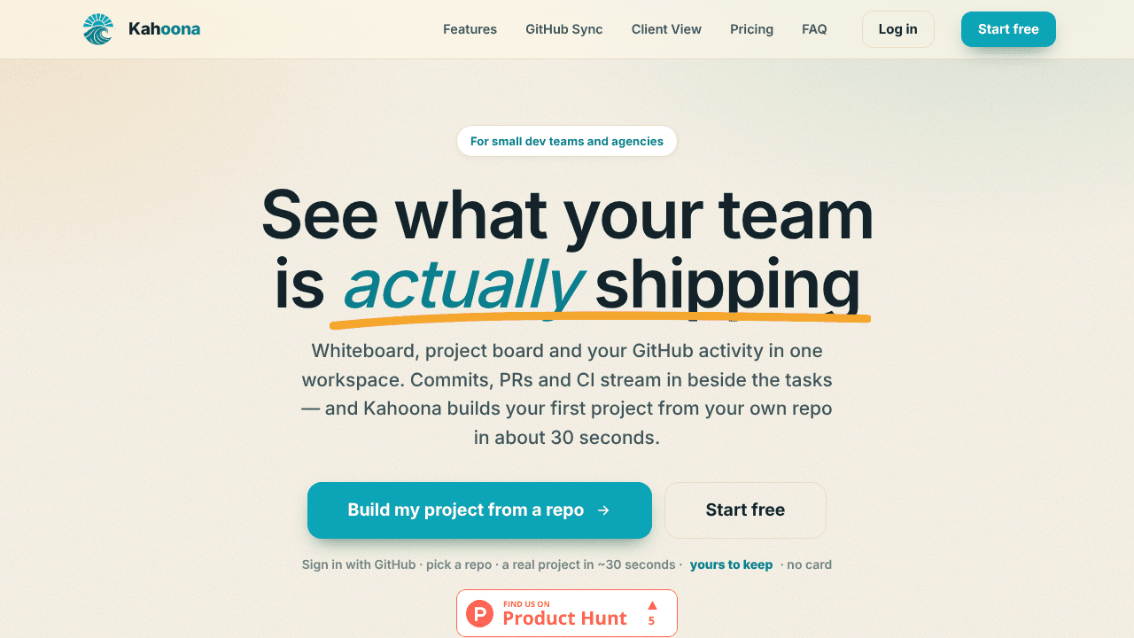 Kahoona website screenshot