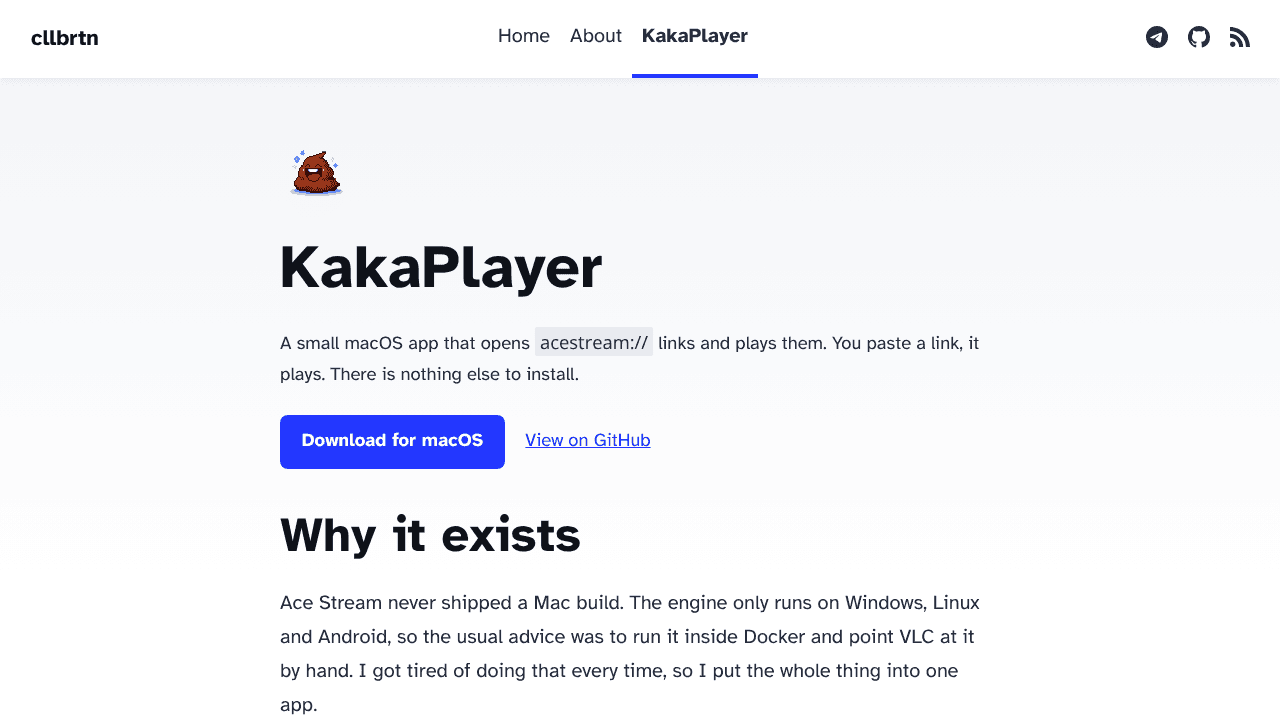 KakaPlayer — Ace Stream on a Mac website screenshot