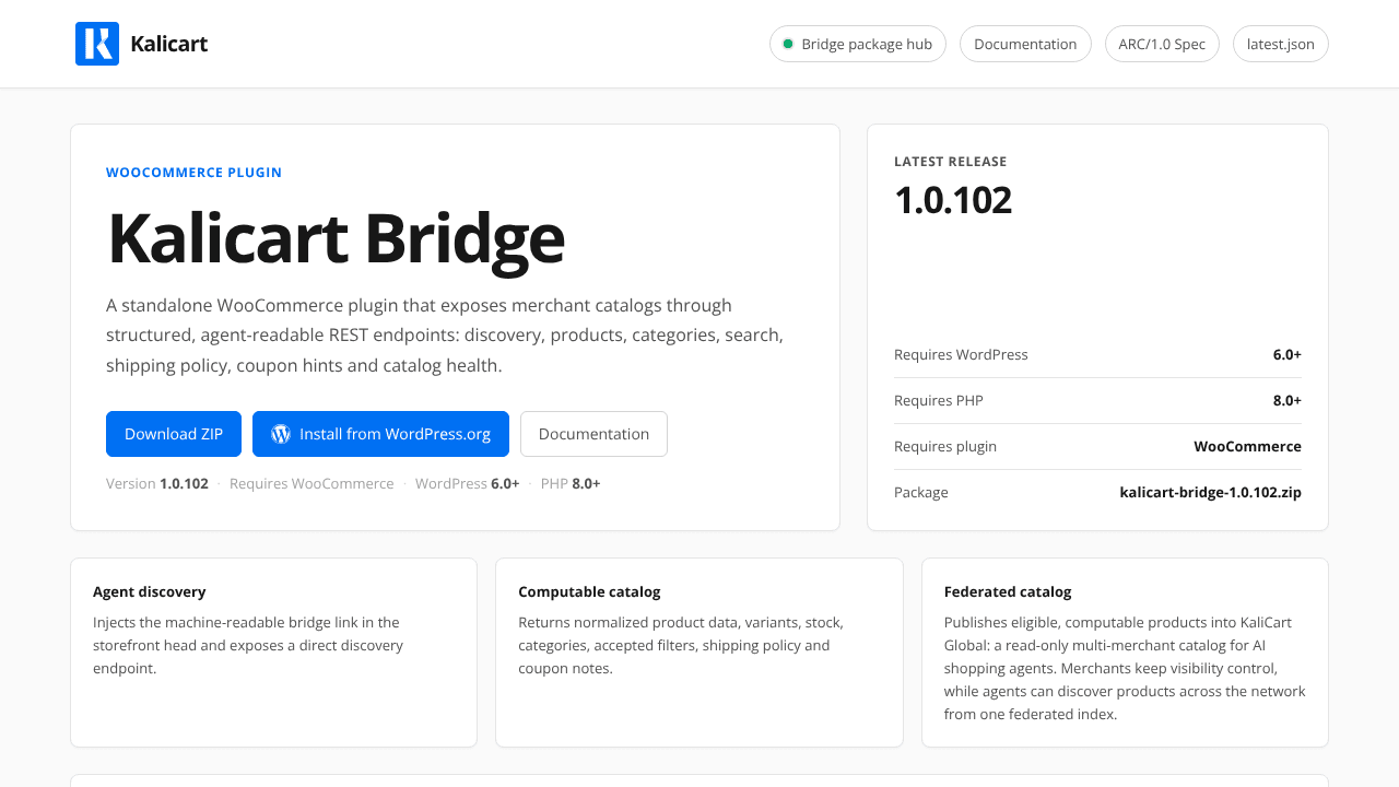 KaliCart Bridge website screenshot
