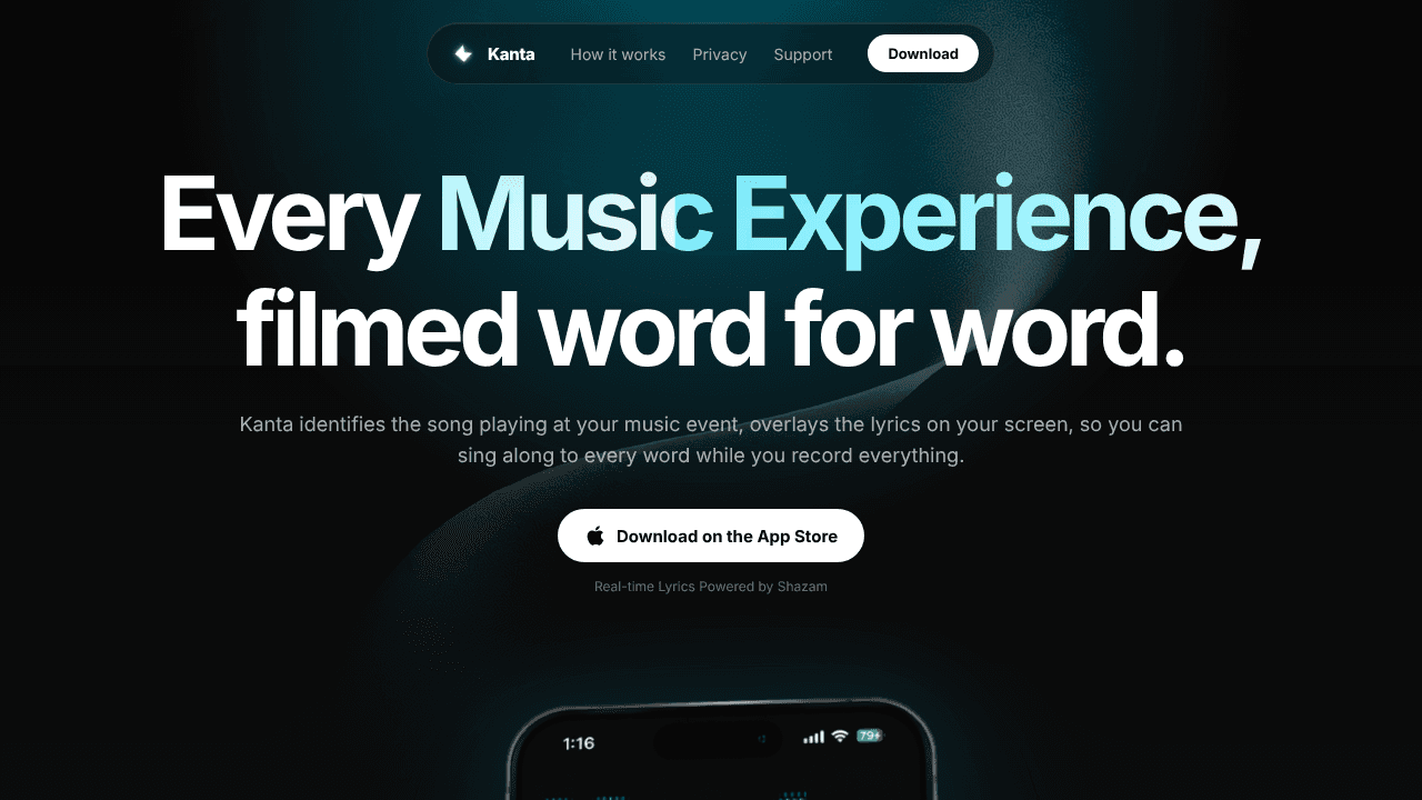 Kanta: Live Lyrics on Camera website screenshot