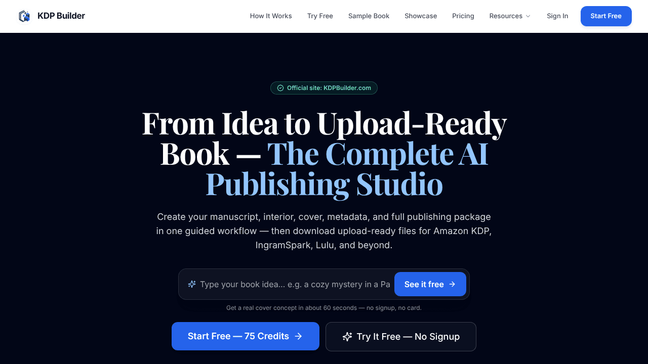 KDP Builder website screenshot