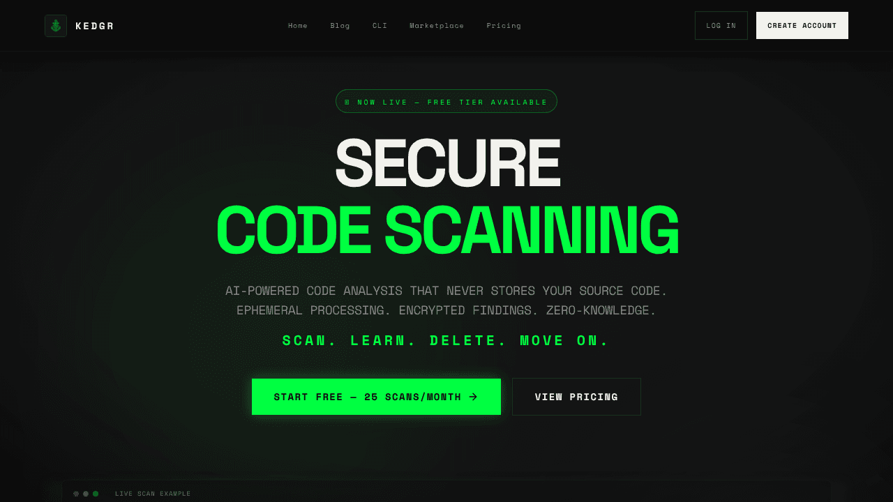 Kedgr website screenshot