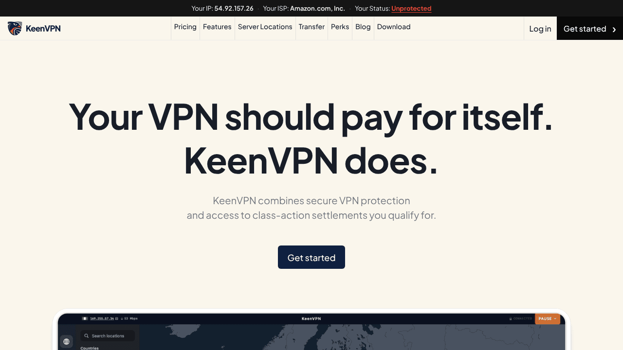 KeenVPN website screenshot