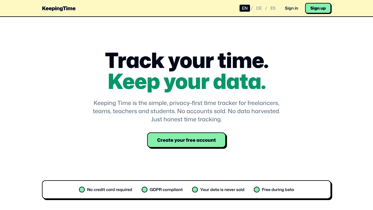 Keeping Time website screenshot