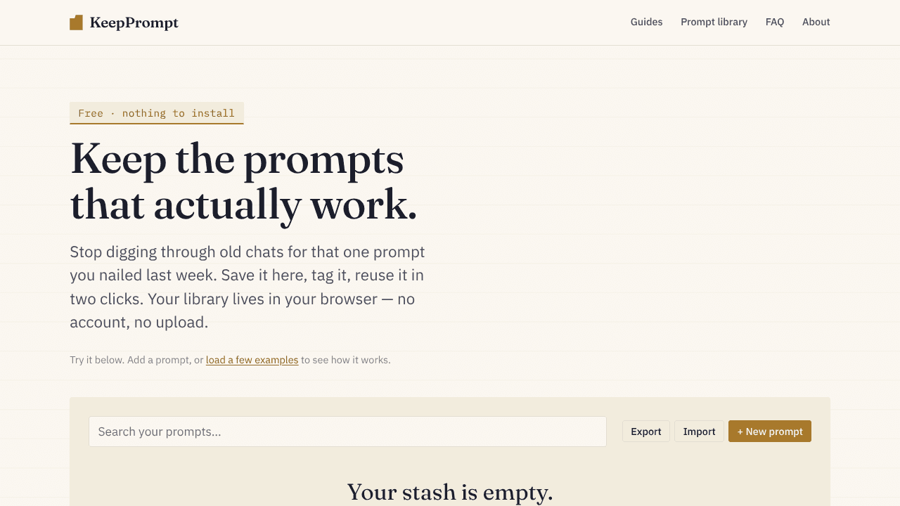 KeepPrompt website screenshot