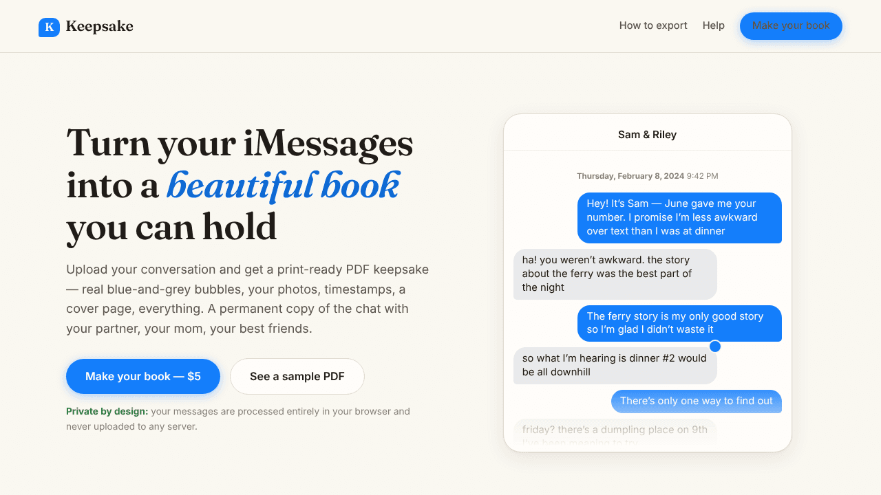 Keepsake website screenshot