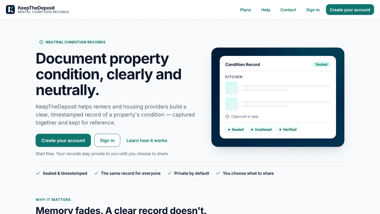 KeepTheDeposit website screenshot