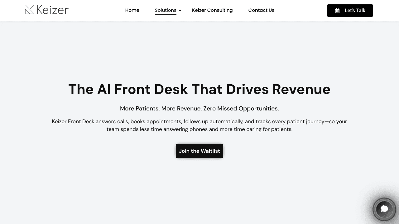 Keizer AI Front Desk website screenshot
