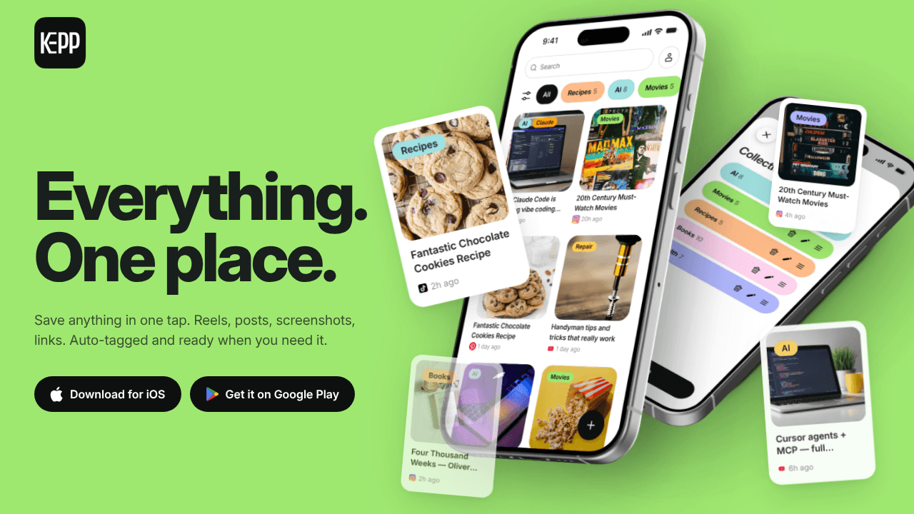 Kepp: Save and Organize website screenshot