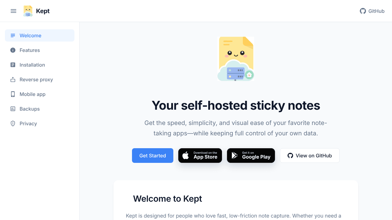 Kept website screenshot