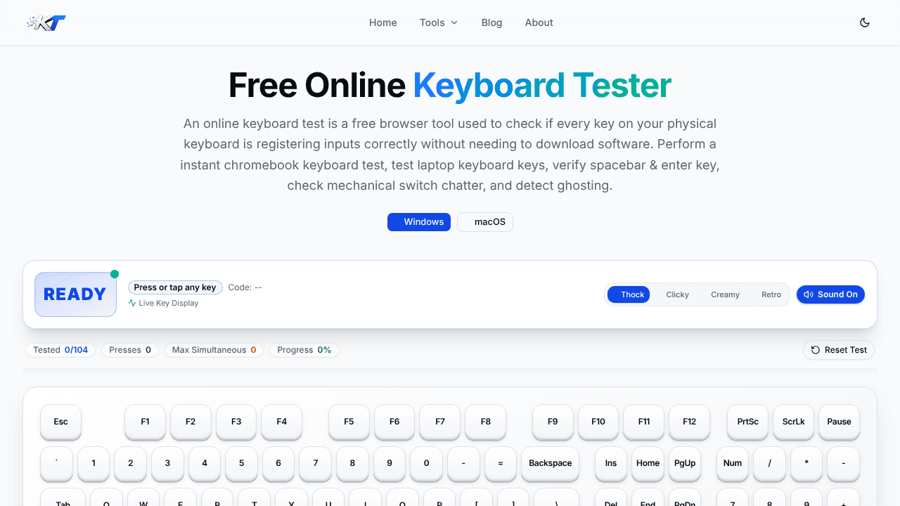 keyboardtest website screenshot