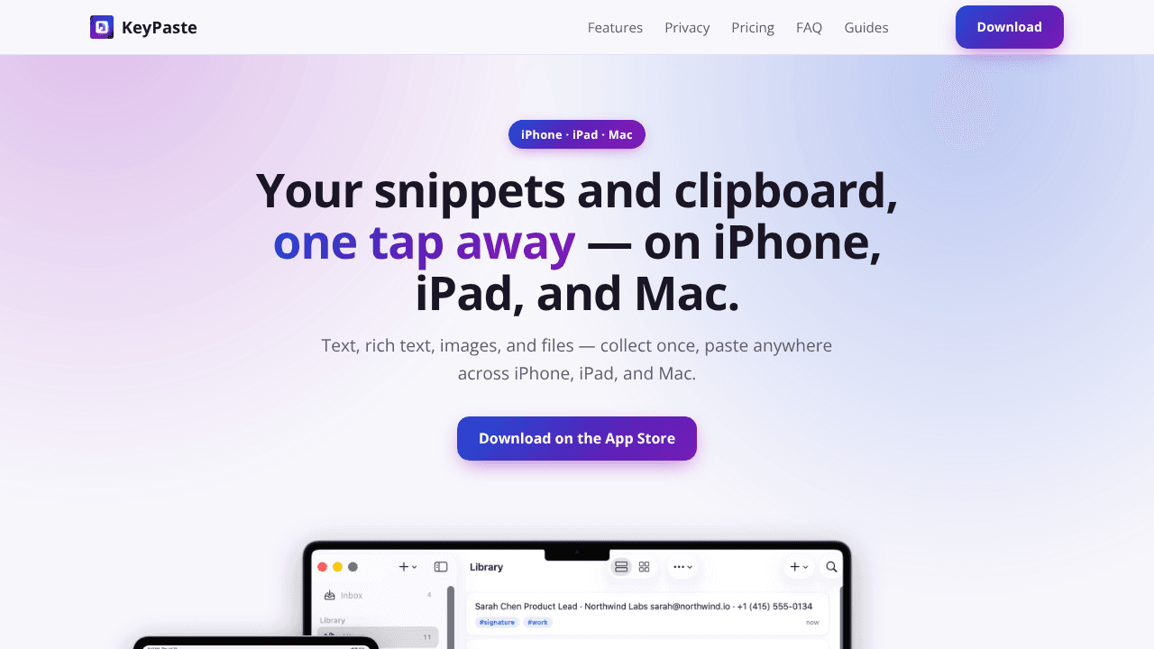 KeyPaste website screenshot