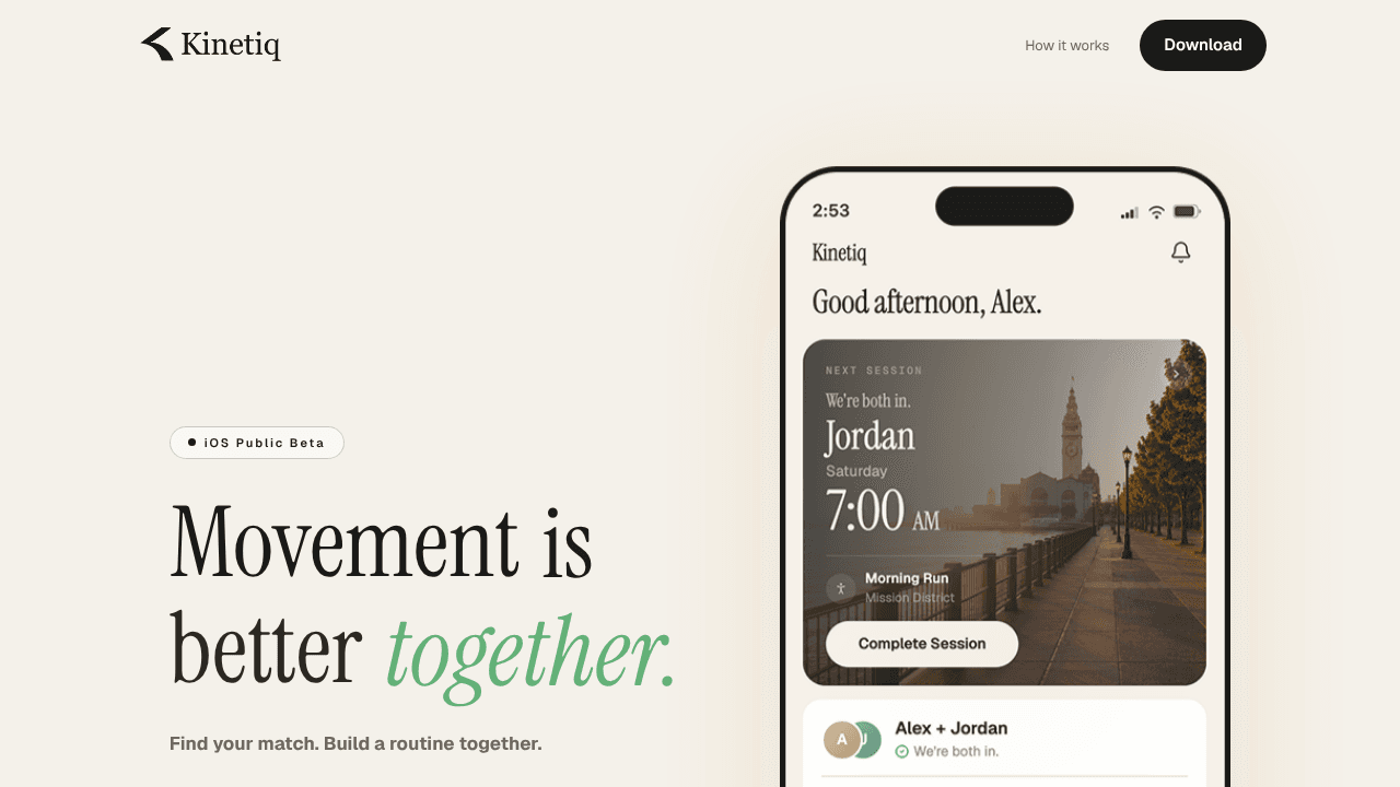 Kinetiq: Movement Partner website screenshot