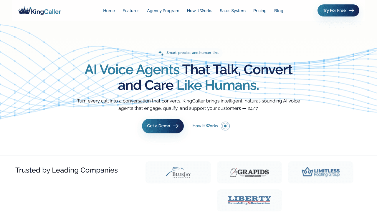 KingCaller website screenshot