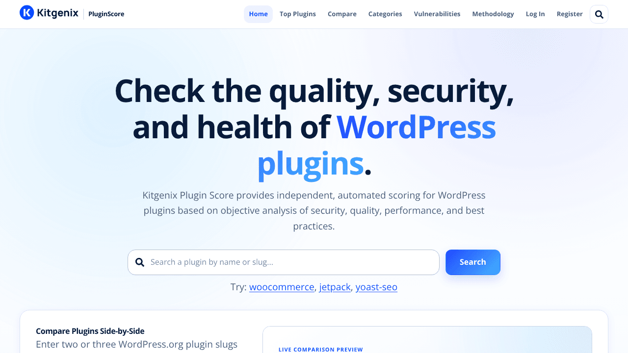 Kitgenix PluginScore website screenshot