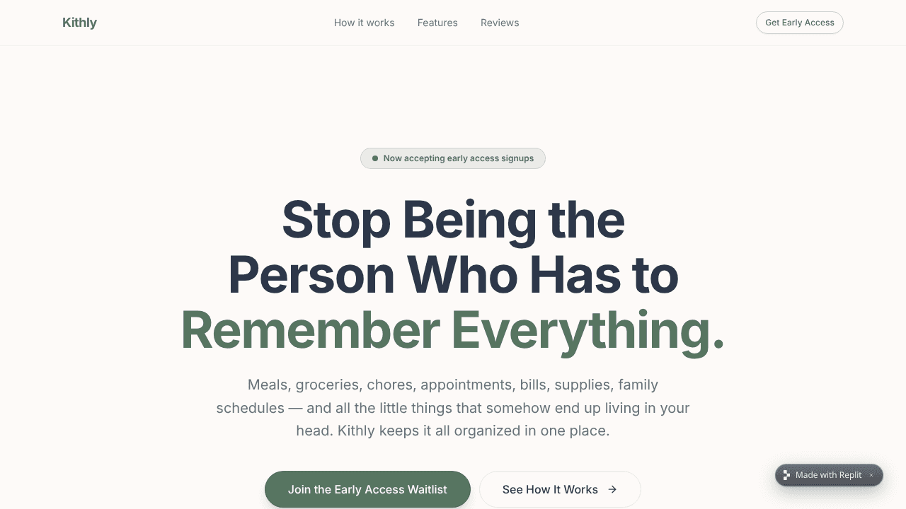 kithly website screenshot