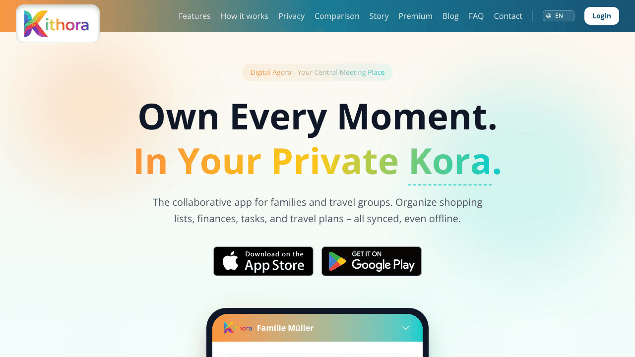 Kithora – Privacy-First Group Organizer website screenshot